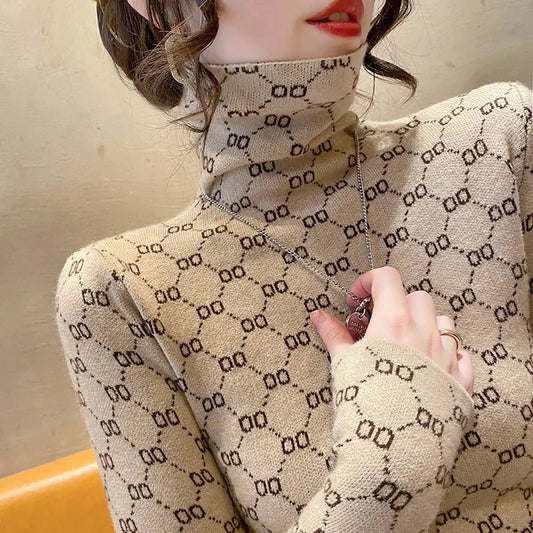 Autumn Winter New Vintage All-Match Long Sleeve Half High Collar Sweaters