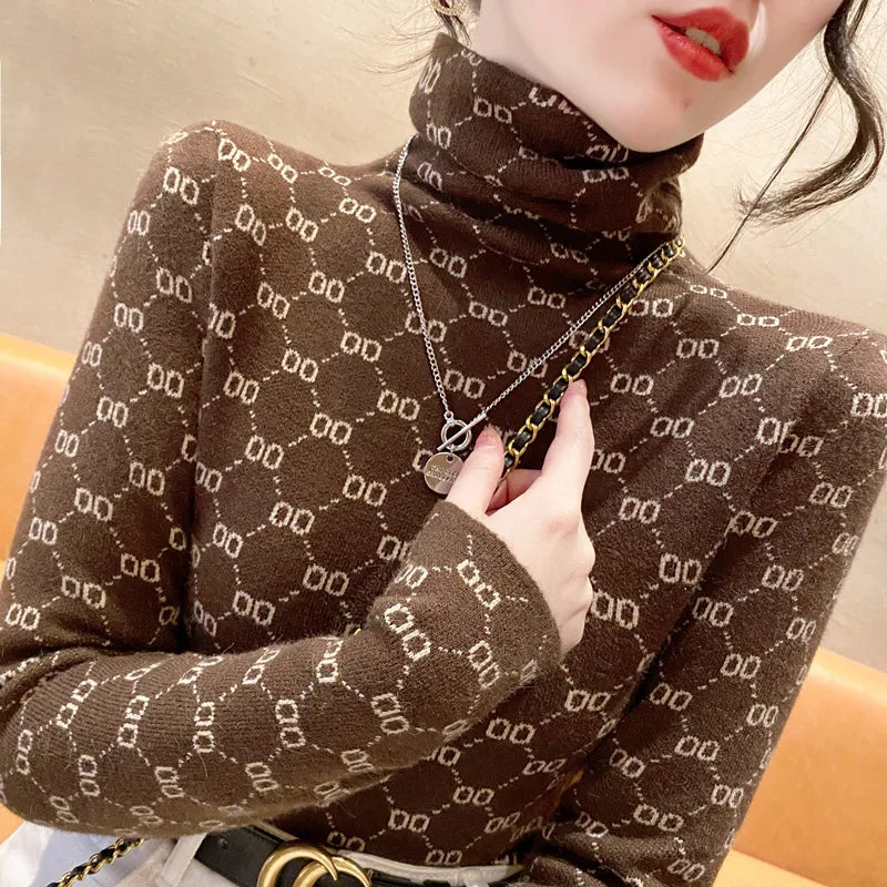 Autumn Winter New Vintage All-Match Long Sleeve Half High Collar Sweaters