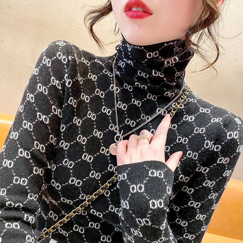 Autumn Winter New Vintage All-Match Long Sleeve Half High Collar Sweaters