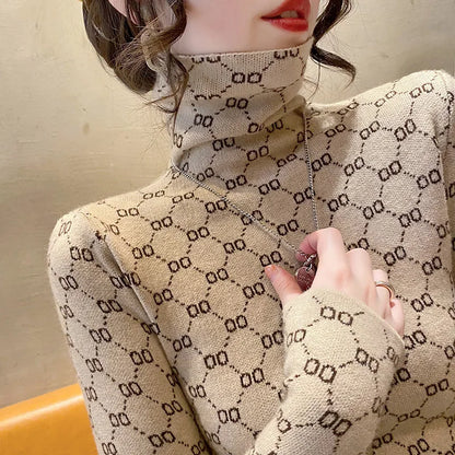 Autumn Winter New Vintage All-Match Long Sleeve Half High Collar Sweaters