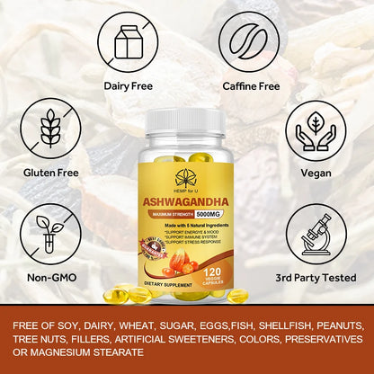 Organic Vegan Ashwagandha Extract Capsules for Insomnia People Deep Sleep Support Brain and Memory Health Relax Brain Nerves