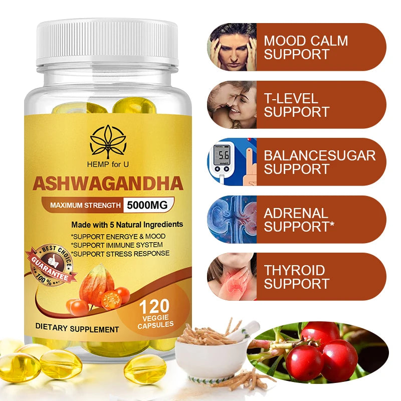 Organic Vegan Ashwagandha Extract Capsules for Insomnia People Deep Sleep Support Brain and Memory Health Relax Brain Nerves