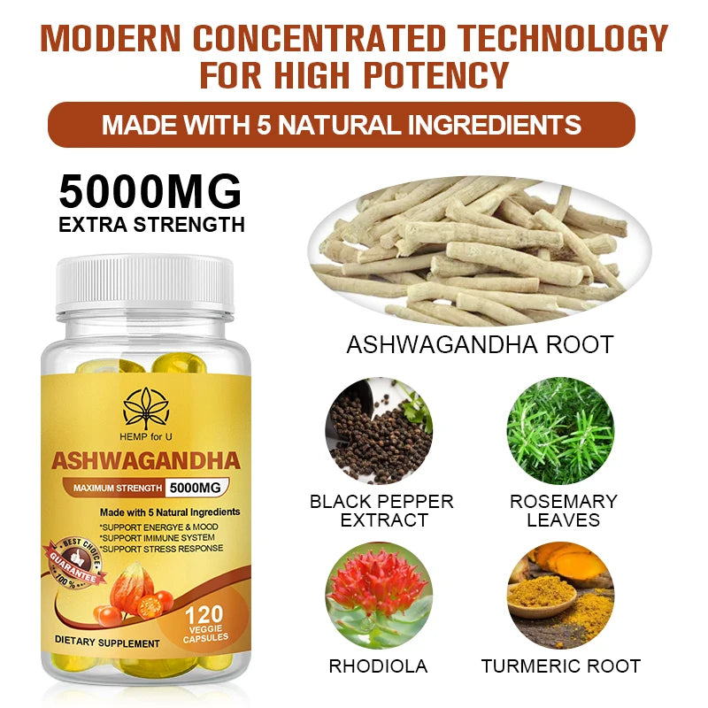 Organic Vegan Ashwagandha Extract Capsules for Insomnia People Deep Sleep Support Brain and Memory Health Relax Brain Nerves